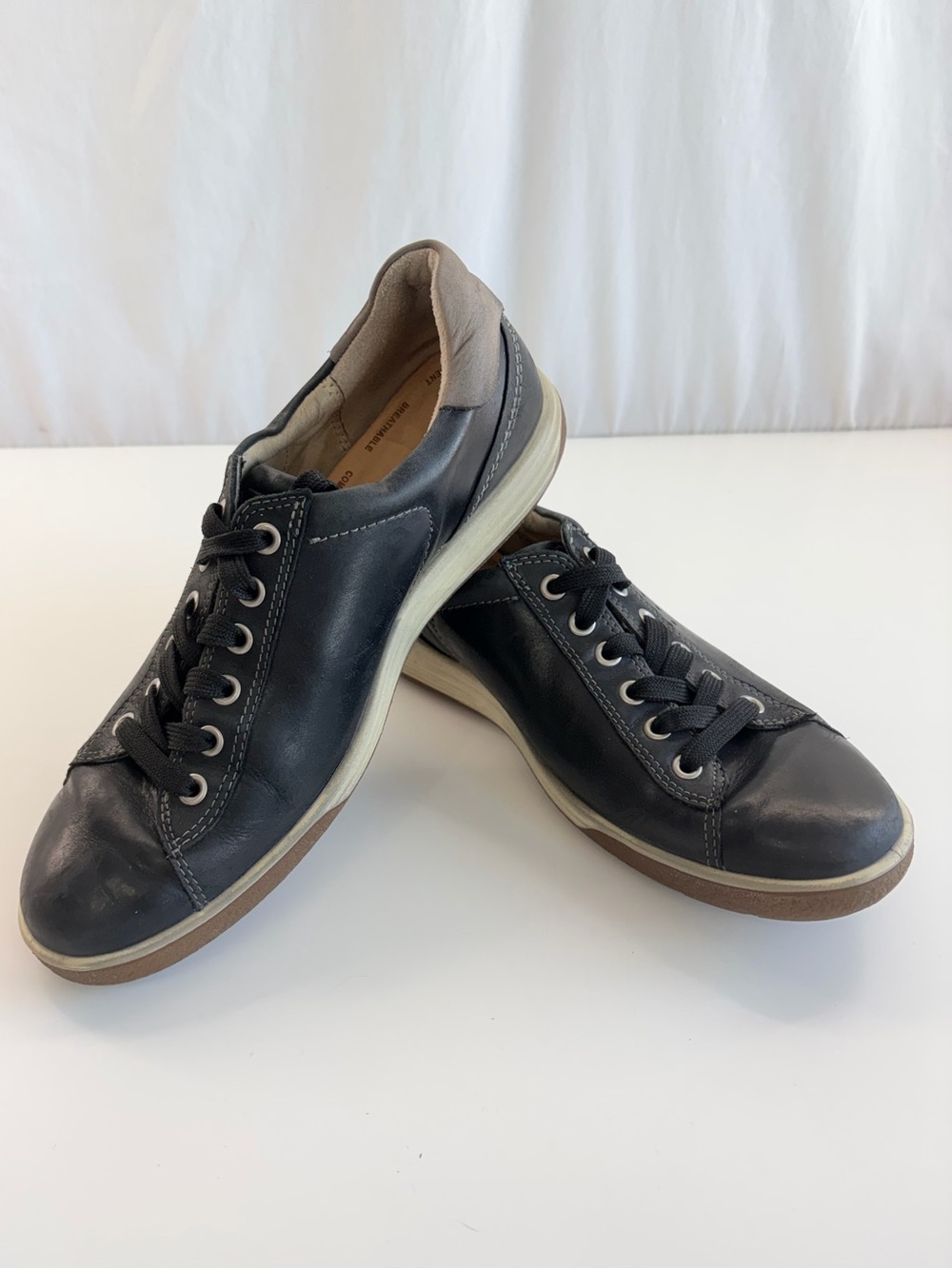 ECCO Soft Black Leather Lace Up Sneakers Loafers Flats Shoes Size EU 39 US 8/8.5